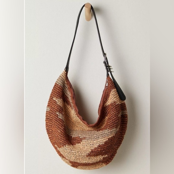 NWT Free People Santorini Straw Tote Bag Neutral Mix - Picture 3 of 7